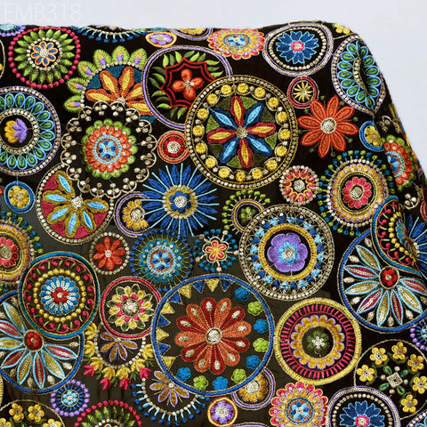 Multicolor Indian Embroidered Fabric by the Yard Georgette Embroidery Sewing Curtain DIY Crafting Women Dress Material Drapery Home Decor