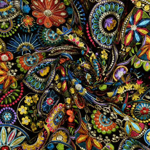 Multicolor Indian Embroidered Fabric by the Yard Georgette Embroidery Sewing Curtain DIY Crafting Women Dress Material Drapery Home Decor