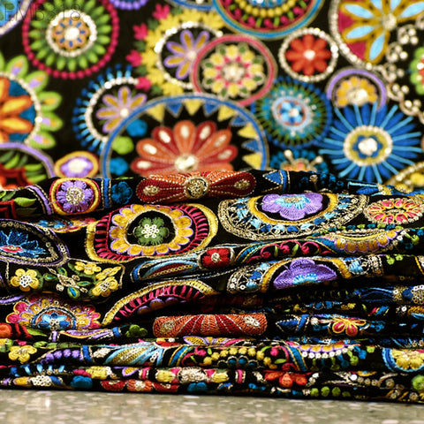 Multicolor Indian Embroidered Fabric by the Yard Georgette Embroidery Sewing Curtain DIY Crafting Women Dress Material Drapery Home Decor