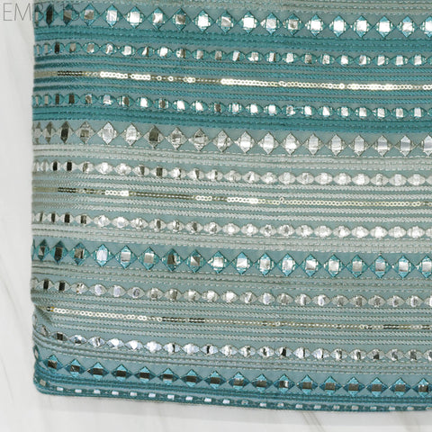 Blue Indian Embroidered Fabric by the Yard Georgette Embroidery Sewing Curtain DIY Crafting Summer Women Dress Material Drapery Home Decor