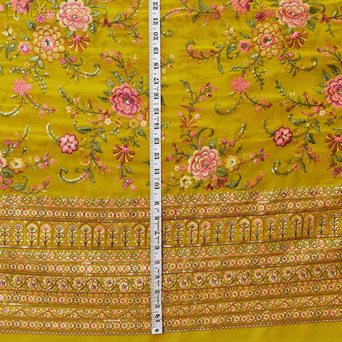 54'' Indian Embroidered Georgette Fabric by the Yard Embroidery Bridal Wedding Lehenga Women Dresses Material with Border Sewing Crafting