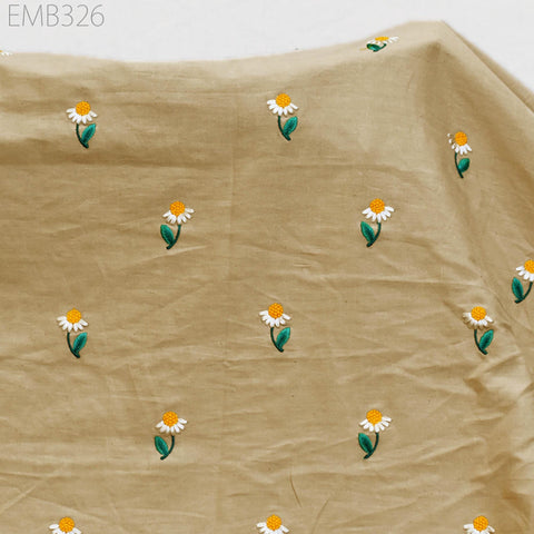 Floral Embroidered Cotton Fabric by the Yard Indian Embroidery Sewing DIY Crafting Women Summer Dresses Costumes Tote Bag Home Decor Curtain