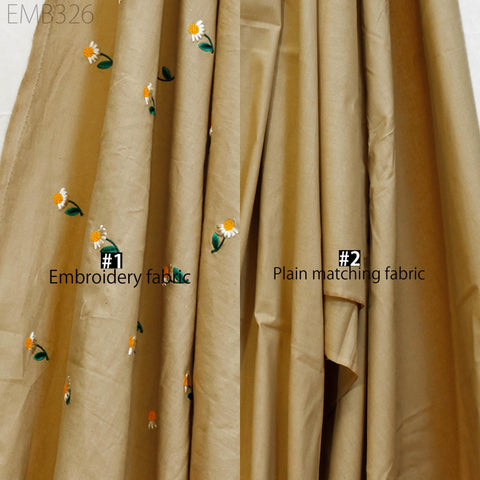 Floral Embroidered Cotton Fabric by the Yard Indian Embroidery Sewing DIY Crafting Women Summer Dresses Costumes Tote Bag Home Decor Curtain