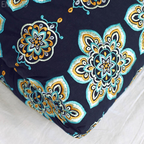 Navy Blue Embroidered Cotton Fabric by Yard Indian Embroidery Sewing DIY Crafting Women Summer Dresses Costumes Tote Bag Home Decor Curtains