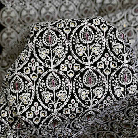 Embroidered Fabric by the yard Sewing DIY Crafting Indian Embroidery Wedding Dress Costumes Dolls Bags Cushion Covers Table Runners Blouses