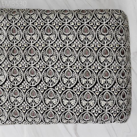 Embroidered Fabric by the yard Sewing DIY Crafting Indian Embroidery Wedding Dress Costumes Dolls Bags Cushion Covers Table Runners Blouses