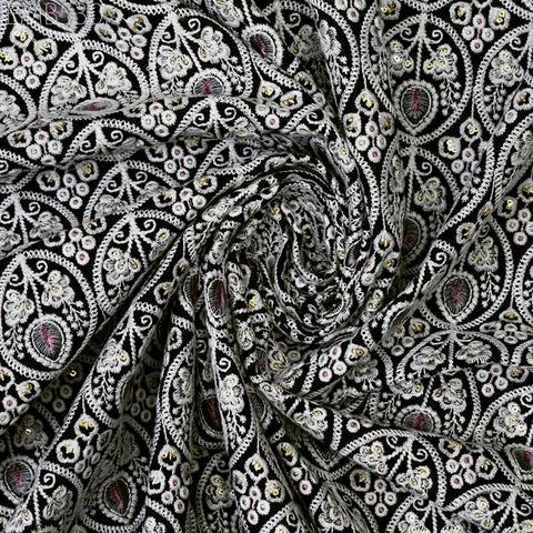 Embroidered Fabric by the yard Sewing DIY Crafting Indian Embroidery Wedding Dress Costumes Dolls Bags Cushion Covers Table Runners Blouses