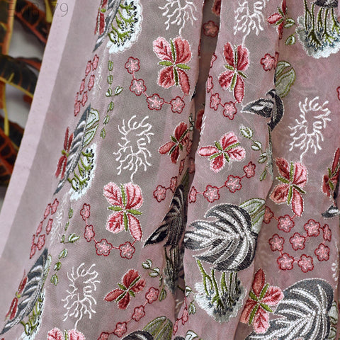 Dusty Pink Indian Embroidered Fabric by Yard Georgette Embroidery Sewing Curtain DIY Crafting Summer Women Dress Material Drapery Home Decor
