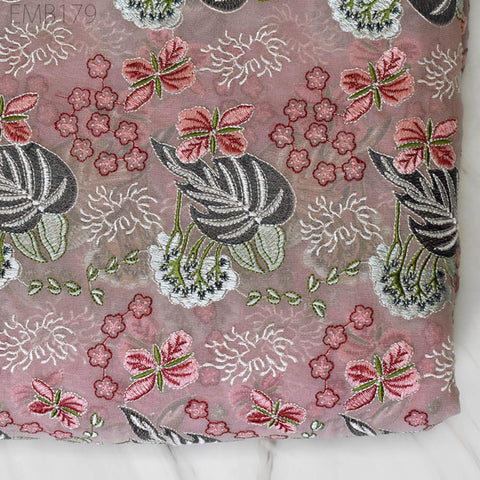 Dusty Pink Indian Embroidered Fabric by Yard Georgette Embroidery Sewing Curtain DIY Crafting Summer Women Dress Material Drapery Home Decor