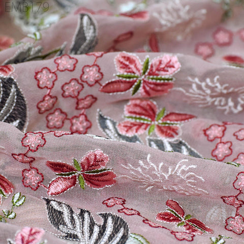 Dusty Pink Indian Embroidered Fabric by Yard Georgette Embroidery Sewing Curtain DIY Crafting Summer Women Dress Material Drapery Home Decor