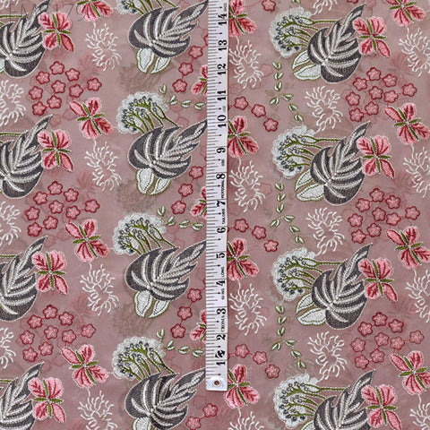 Dusty Pink Indian Embroidered Fabric by Yard Georgette Embroidery Sewing Curtain DIY Crafting Summer Women Dress Material Drapery Home Decor