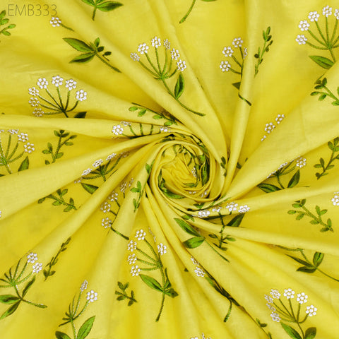 Embroidered Cotton Fabric by the Yard Indian Embroidery Sewing DIY Crafting Summer Women Kids Dresses Costumes Doll Bag Home Decor Curtain