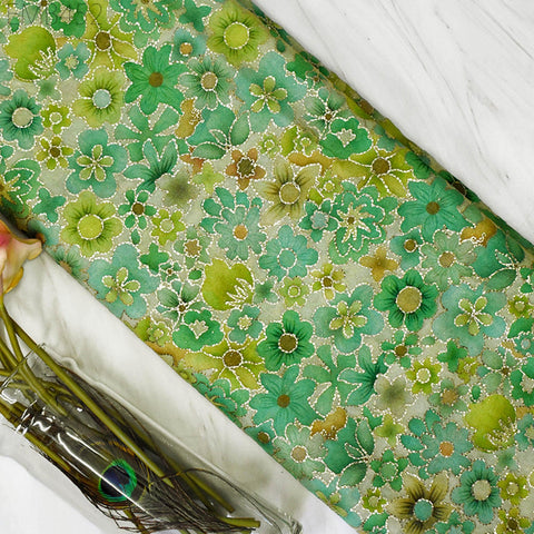 Indian Embroidered Fabric by the Yard Green Georgette Embroidery Sewing Curtain DIY Crafting Summer Women Dress Material Drapery Home Decor
