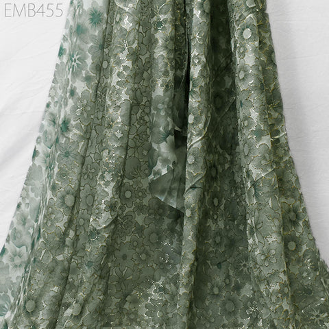 Indian Embroidered Fabric by the Yard Grey Georgette Embroidery Sewing Curtain DIY Crafting Summer Women Dress Material Drapery Home Decor