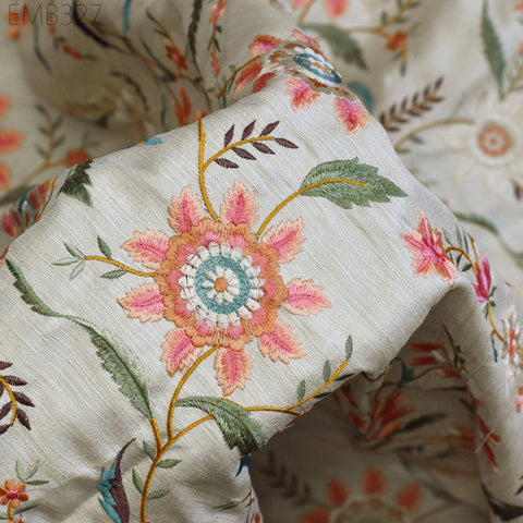 Indian Embroidered by the yard Fabric Sewing DIY Crafting Embroidery Wedding Dresses Fabric Costumes Dolls Bags Cushion Covers Table Runners