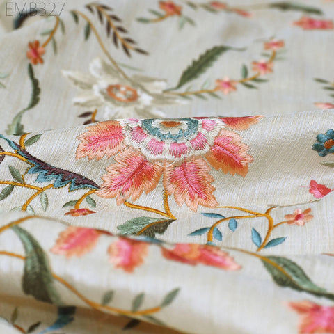 Indian Embroidered by the yard Fabric Sewing DIY Crafting Embroidery Wedding Dresses Fabric Costumes Dolls Bags Cushion Covers Table Runners