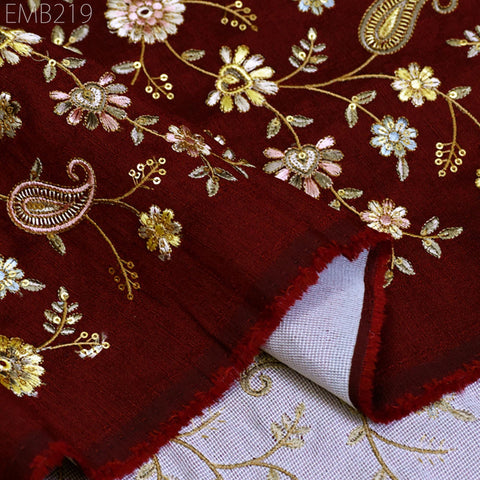 Indian Embroidered Fabric by the yard Sewing DIY Crafting Embroidery Wedding Dresses Fabric Costumes Dolls Bags Cushion Covers Table Runners