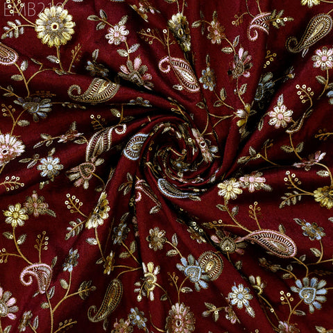 Indian Embroidered Fabric by the yard Sewing DIY Crafting Embroidery Wedding Dresses Fabric Costumes Dolls Bags Cushion Covers Table Runners
