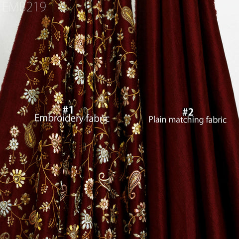Indian Embroidered Fabric by the yard Sewing DIY Crafting Embroidery Wedding Dresses Fabric Costumes Dolls Bags Cushion Covers Table Runners