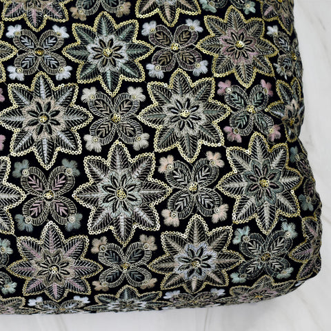 Black Indian Embroidered Velvet Fabric by the yard Sewing DIY Crafting Wedding Dress Costumes Doll Bags Cushion Covers Table Runner Quilting