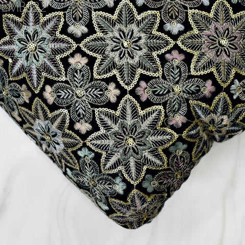 Black Indian Embroidered Velvet Fabric by the yard Sewing DIY Crafting Wedding Dress Costumes Doll Bags Cushion Covers Table Runner Quilting