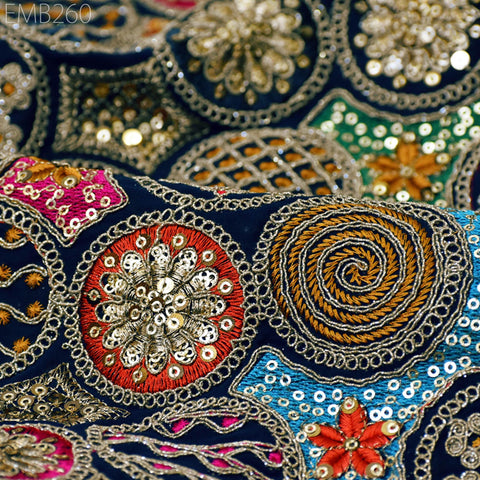 Indian Embroidered Fabric by the Yard Georgette Blue Embroidery Sewing Curtain DIY Crafting Summer Women Dress Material Drapery Home Decor