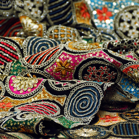 Indian Embroidered Fabric by the Yard Georgette Black Embroidery Sewing Curtain DIY Crafting Summer Women Dress Material Drapery Home Decor