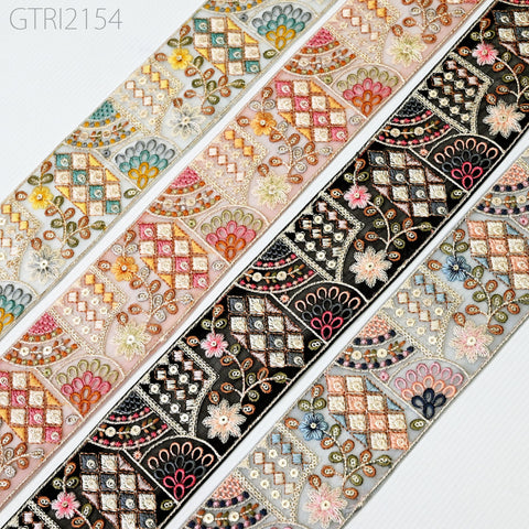 9 Yard Embroidery 65mm Fabric Trim Indian Doll Making Embellishment DIY Crafting Sewing Saree Sari Border Embroidered Ribbon Dresses Costume