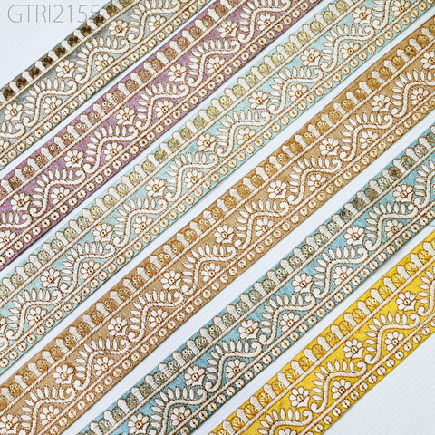 9 Yard Indian Sari Embellishments Embroidery 5 Cm Trim Embroidered Saree Ribbon Cushions Sewing Crafting Trimmings Curtains Headbands Border