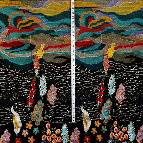 58'' Indian Embroidered Fabric by the Yard Multicolor Georgette Embroidery Sewing Curtain Crafting Women Dresses Material Drapery Home Decor