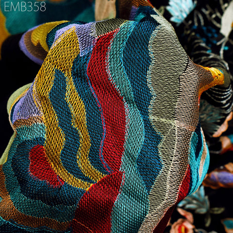 58'' Indian Embroidered Fabric by the Yard Multicolor Georgette Embroidery Sewing Curtain Crafting Women Dresses Material Drapery Home Decor