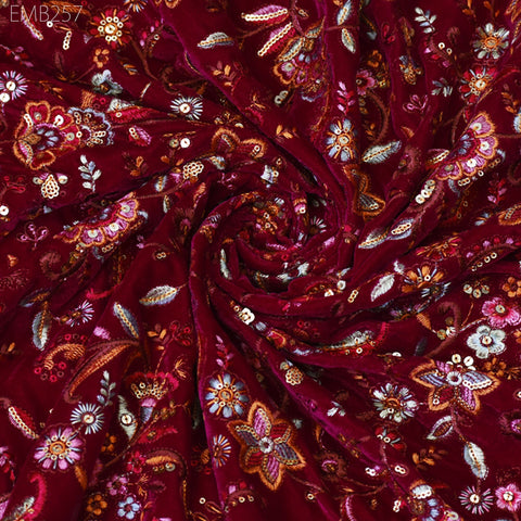 Magenta Velvet Sequins Fabric By The Yard Sewing DIY Crafting Wedding Dress Doll Bags Cushion Covers Quilting Bridal Costumes Blouses Fabric