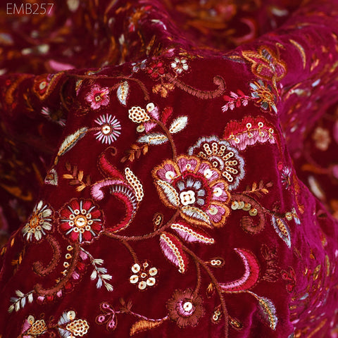 Magenta Velvet Sequins Fabric By The Yard Sewing DIY Crafting Wedding Dress Doll Bags Cushion Covers Quilting Bridal Costumes Blouses Fabric