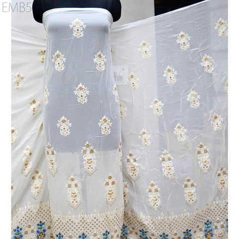 54'' Ivory Dyeable Chikankari Georgette Sequined Embroidered Fabric by the Yard Wedding Dress Indian Sequin Saree Crafting Sewing Costumes