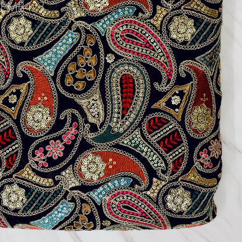 Indian Embroidered Fabric by the Yard Georgette Blue Embroidery Sewing Curtain DIY Crafting Summer Women Dress Material Drapery Home Decor