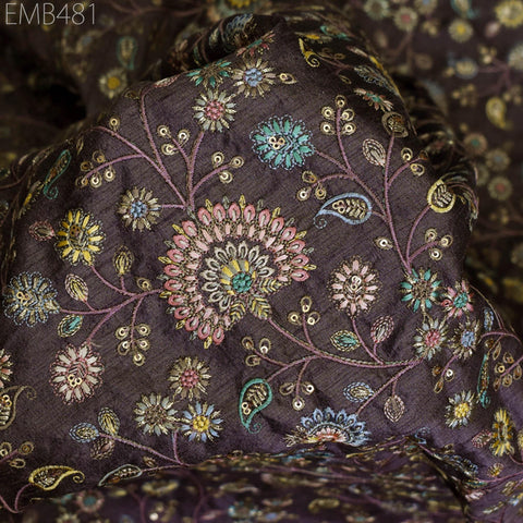 Old Lavender Embroidered Fabric by the yard Sewing DIY Crafting Indian Embroidery Wedding Dress Costumes Floral Coat Table Runners Blouse