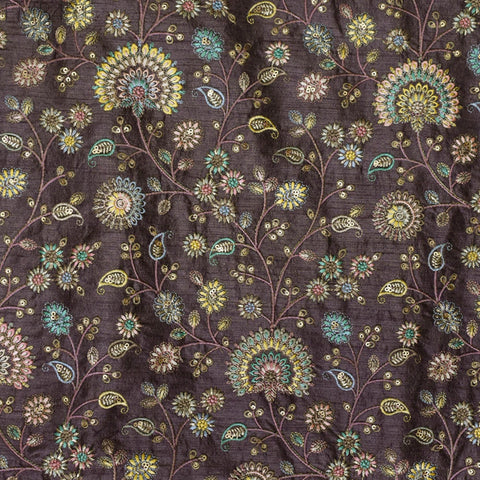 Old Lavender Embroidered Fabric by the yard Sewing DIY Crafting Indian Embroidery Wedding Dress Costumes Floral Coat Table Runners Blouse