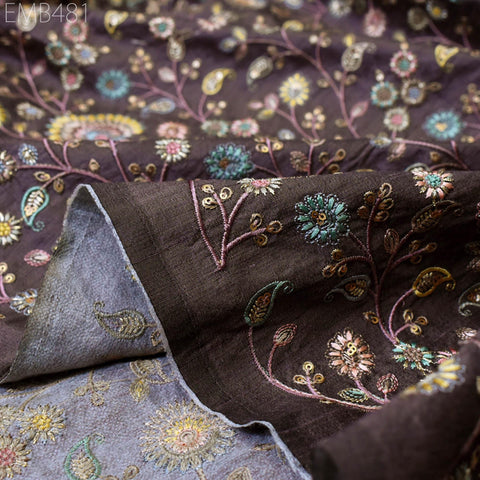 Old Lavender Embroidered Fabric by the yard Sewing DIY Crafting Indian Embroidery Wedding Dress Costumes Floral Coat Table Runners Blouse