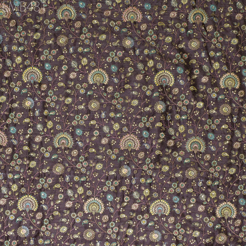 Old Lavender Embroidered Fabric by the yard Sewing DIY Crafting Indian Embroidery Wedding Dress Costumes Floral Coat Table Runners Blouse