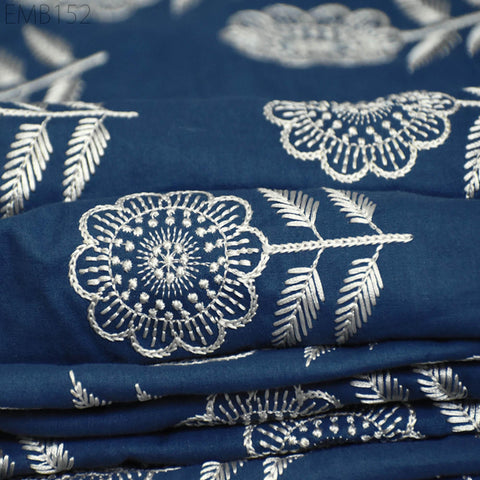 Floral Embroidered Cotton Fabric by the Yard Indian Embroidery Sewing DIY Crafting Women Summer Dresses Costumes Tote Bag Home Decor Curtain