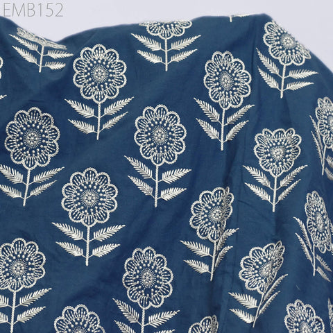 Floral Embroidered Cotton Fabric by the Yard Indian Embroidery Sewing DIY Crafting Women Summer Dresses Costumes Tote Bag Home Decor Curtain