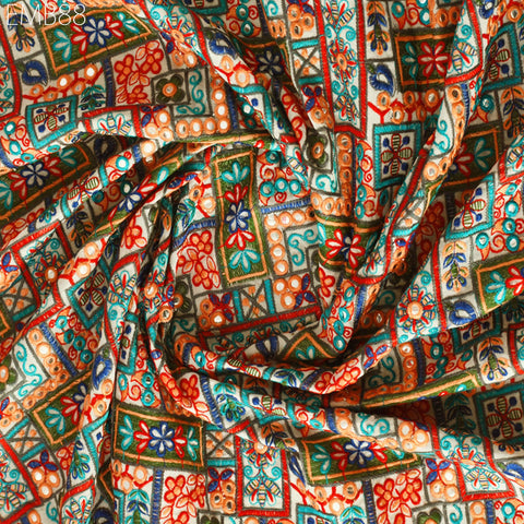 Indian Embroidered Fabric by the Yard Georgette Ivory Embroidery Sewing Curtain DIY Crafting Summer Women Dress Material Drapery Home Decor