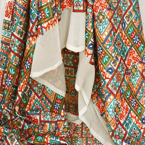 Indian Embroidered Fabric by the Yard Georgette Ivory Embroidery Sewing Curtain DIY Crafting Summer Women Dress Material Drapery Home Decor