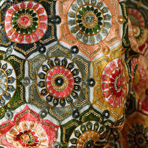 Indian Embroidery Cotton Fabric by the Yard Embroidered Wedding Dress Party Costumes Dolls Bags Cushions Table Runner Sewing DIY Crafting