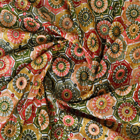 Indian Embroidery Cotton Fabric by the Yard Embroidered Wedding Dress Party Costumes Dolls Bags Cushions Table Runner Sewing DIY Crafting