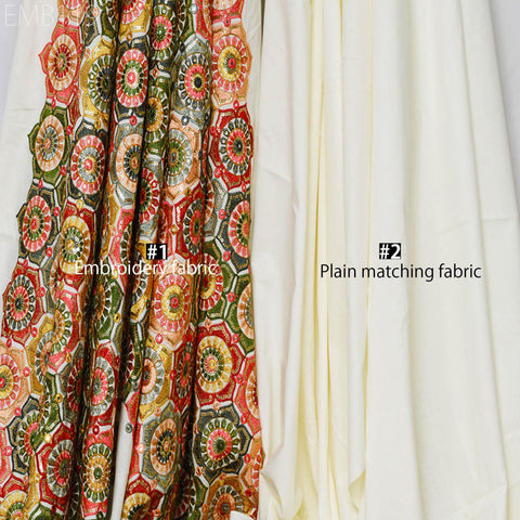 Indian Embroidery Cotton Fabric by the Yard Embroidered Wedding Dress Party Costumes Dolls Bags Cushions Table Runner Sewing DIY Crafting