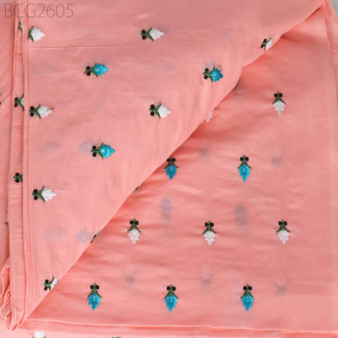 Indian Salmon Embroidered Cotton Fabric by the Yard Embroidery Sewing Nursery Curtain DIY Crafting Summer Kid Women Dress Material Quilting