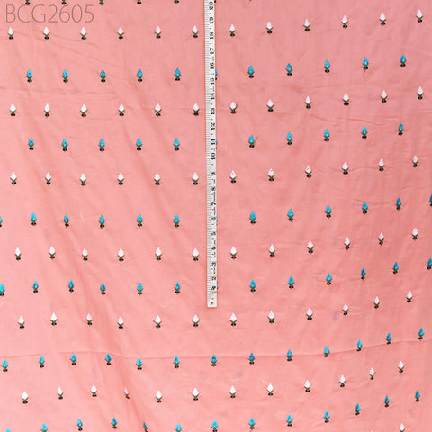 Indian Salmon Embroidered Cotton Fabric by the Yard Embroidery Sewing Nursery Curtain DIY Crafting Summer Kid Women Dress Material Quilting
