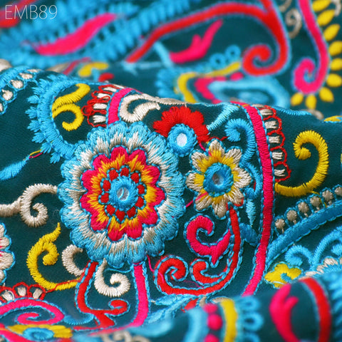 Indian Paisley Embroidered Fabric by the Yard Georgette Embroidery Sewing Curtain Crafting Summer Women Dress Material Drapery Home Decor