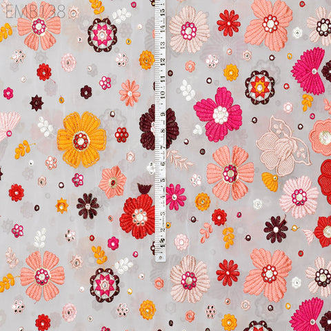 Indian Floral Embroidered Fabric by the Yard Georgette Embroidery Sewing Curtain DIY Crafting Summer Women Dress Material Drapery Home Decor